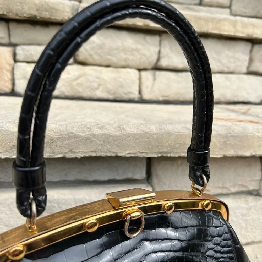 VINTAGE WA Weymouth American made in England black leather handbag purse - Picture 10 of 11